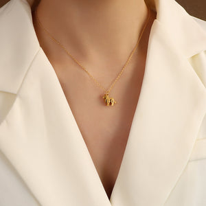 Gold Mechanical Lion Charm Pendant Cable Chain Necklace