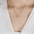 Gold Thin Chain Necklace Irregular Bezel Clear Round Stone view 1