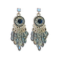 Silver Tone Blue Crystal Chandelier Drop Earrings with Metal Tone Details view 5