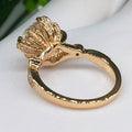 Gold Flower Leaf Clear Round CZ Center Band Accents Ring view 4