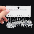 Five-Pair Antique Silver Bull Skull Spider Halloween Earring Collection view 2