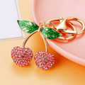 Jeweled Double Cherry Keychains in Red Pink Green and Assorted Colors view 3