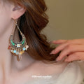 Multicolor Crescent Beaded Bohemian Statement Hook Earrings view 3