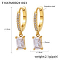 Gold Huggie Hoops Square Zircon Drop Earrings Black Green Blue Clear view 9