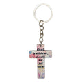 Floral Psalm Cross Printed Keychain Silver Ring Metal Charm view 5