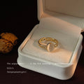 Gold Tone White Oval Cat Eye Clear Stone Adjustable Open Ring view 6