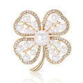 Pearl Four Leaf Clover Brooch with Polished Metal and Decorative Accents view 5