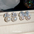 Silver Tone Crystal Cluster Faux Pearl Drop Stud Earrings view 3