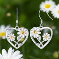 Daisy Heart Silver Tone Hook Earrings Polished Jewelry Accessory view 1