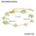 Green White Natural Stone Chip Necklace and Bracelet Gold Chains view 6