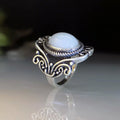 Opalescent Oval Scrollwork Filigree Ring In Antiqued Silver Tone view 3