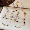 Layered Brown Bead Necklace with Gold Tone Chain Details view 4