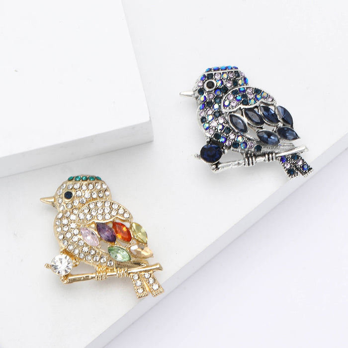 Crystal Sparrow Brooch In 2 Color Variants For Jackets and Scarves