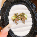 Floral Crystal Drop Earrings in Silver or Green Gold Tone view 3