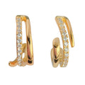 Gold Tone Double Loop Huggie Hoop Earrings With Clear Stones view 5