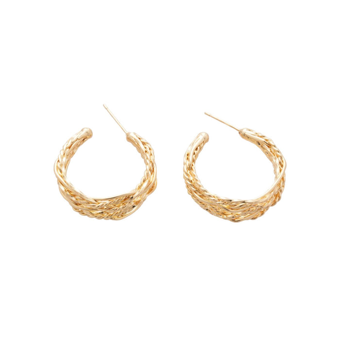 Textured Crisscross Metal Hoop Earrings Decorative Jewelry Design