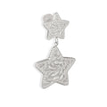 Textured Star Heart Double Drop Earrings Gold Steel Metal view 6
