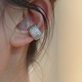 Silver Tone Pave Crystal Wide Ear Cuff with Rounded Shape view 4
