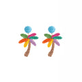 Nine Color Woven Palm Tree Novelty Statement Stud Earrings view 5