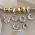 Textured Metal C Hoop Earring Sets Three Pairs Gold Silver view 3