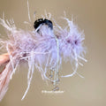 Purple Fluffy Feather Rhinestone Chain Dangle Hair Claw view 2