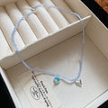 Light Blue Seed Bead Necklace Blue Crystal Heart Silver Heart view 6