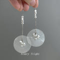 Silver-Tone Round Shell Disc Long Pearl Chain Drop Earrings view 4