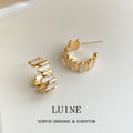 Gold Tone White Rectangular Block Chunky Huggie Hoop Earrings view 4