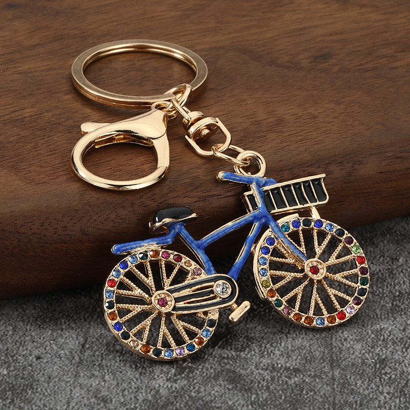 Rhinestone Bicycle Keychain, Alloy Bike Model Pendant Charm