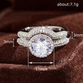 Silver Tone Round Stone Three Band Ring Set with Clear Stone Accents view 4