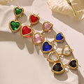 Gold Heart Glass Stone Necklace Bracelet Earring Sets view 4