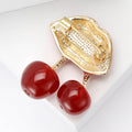 Red Lips and Double Cherry Enamel Brooch in Gold Tone view 3