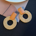 Woven Raffia Look Round Statement Earrings in Two Colors view 3