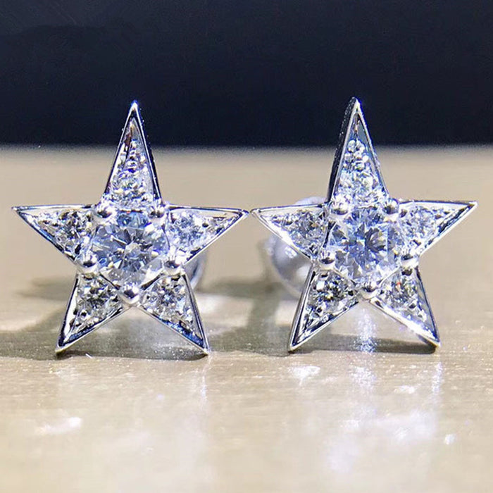 Gold And Silver Tone Crystal Five Point Star Stud Earrings