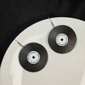 Black and Silver Vinyl Record Large Round Hook Earrings view 3
