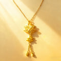 Gold Double Lotus Flower Pendant Necklace Chain Tassel Drop view 3