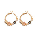 Multicolor Floral Hoop Earrings With Gold Tone Details view 5