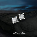 Silver Tone Clear Octagonal Millennium Rose Zircon Square Stud Earrings view 1