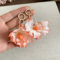 Fabric Flower Drop Earrings in Coral Purple and Blue Colorways view 6