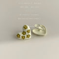 Cream Heart Stud Earrings Olive Green Flower Motifs view 4