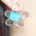 Clear Resin Flower Stud Earrings with Faceted Centers in Three Colors view 5