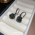 Gunmetal Gray Faceted Round Stone Hook Earrings Jewelry view 3