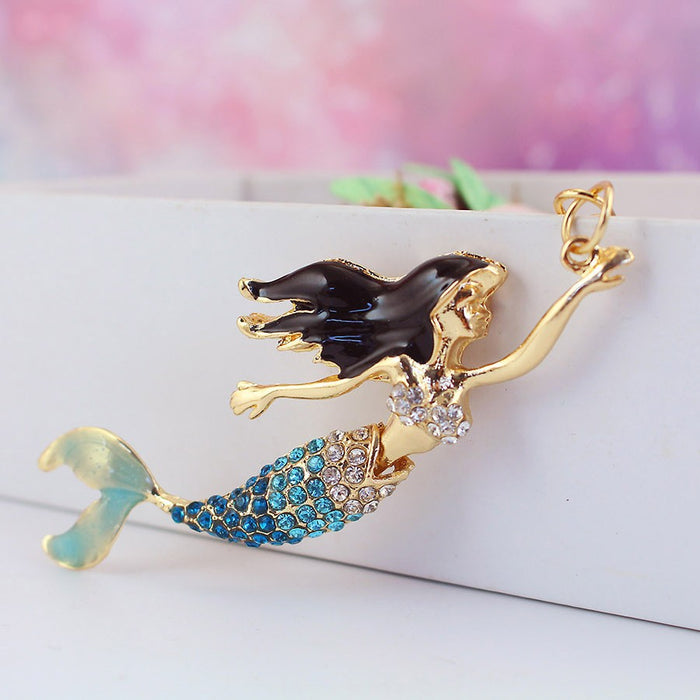 Mermaid Rhinestone Car Keychain Cute Handbag Charm for Women