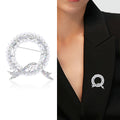 Circular Faux Pearl Wreath Brooch with Crystal Leaf Accents view 2