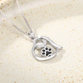 Silver Heart Paw Print Pendant Necklace Clear Stone Trim view 3