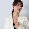 Gold Dual Baguette Green Black Zircon Pendant Necklace view 6