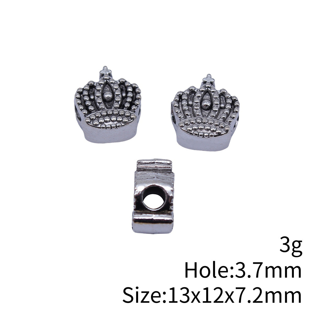 13x12x7.2mm 3g Antique Silver Zinc Alloy Crown Large Hole Spacer Beads for Bracelet Necklace DIY