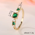Green Square Three-Stone Slim Ring In Polished Gold Tone view 4