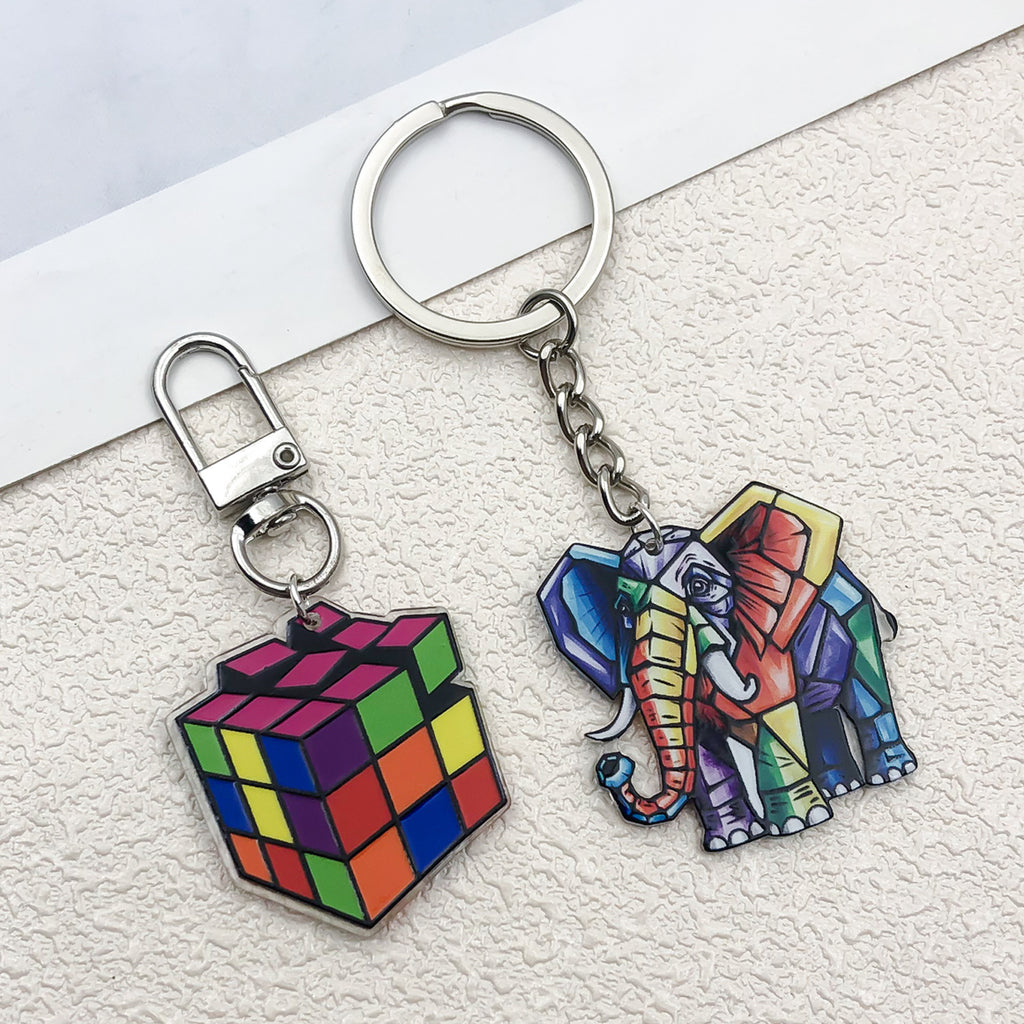 Colorful Acrylic Cat Panda Elephant Animal Bear Double Sided Charm Pendant for Jewelry Making DIY