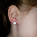 Silver Tone Round Faux Opal Stud Earrings Four Prong view 3